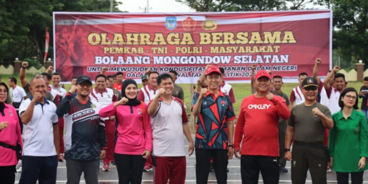 Jalin Sinergitas Jelang Pemilu, Polres Bolsel Gelar Olahraga Bersama Pemkab, TNI dan Masyarakat