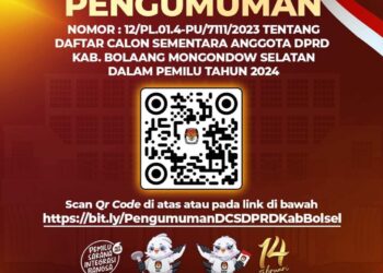 KPU Bolaang mongondow Selatan Umumkan Daftar Calon Sementara anggota DPRD bolaang mongondow Selatan pemilu 2024