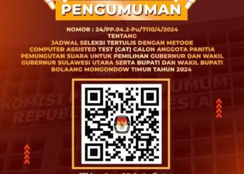 KPU Boltim Umumkan Jadwal Tes CAT Calon Anggota PPS di Pilkada 2024 