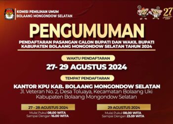 KPU Bolsel Umumkan Pendaftaran Pilkada, Berikut Persyaratan Calon Bupati dan Wabup Tahun 2024