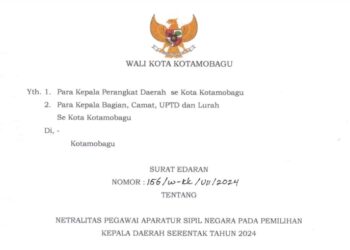 Jelang Pilkada PJ Wali Kota Kotamobagu Keluarkan Surat Edaran Netralitas Seorang ASN