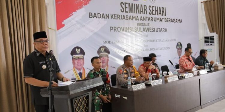 Pj Wali Kota Kotamobagu Hadiri Seminar Sehari BKSAU dan Deklarasi Pemilukada Damai
