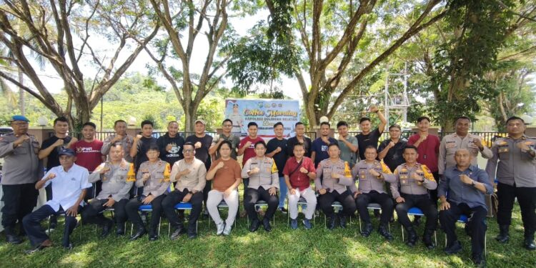 Jalin Keharmonisan, Polres Bolsel Ajak Pengurus PWI Bolsel Coffee Morning Bersama