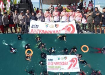 Tim Diver Bolsel Sukses Bentangkan Spanduk Ucapan HUT Bhayangkara ke-79 
