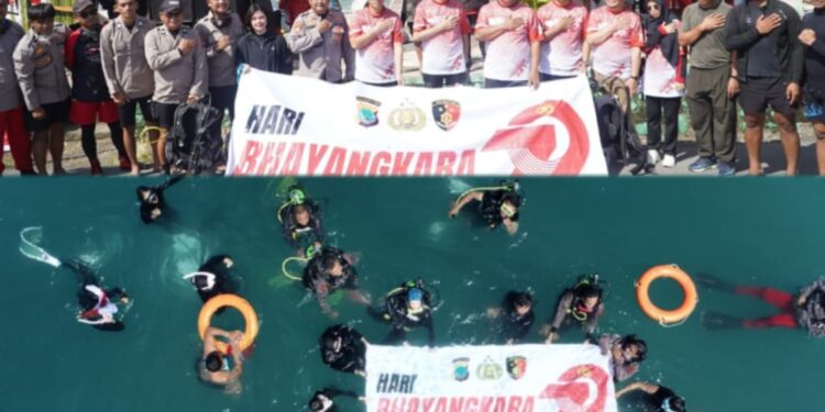 Tim Diver Bolsel Sukses Bentangkan Spanduk Ucapan HUT Bhayangkara ke-79 